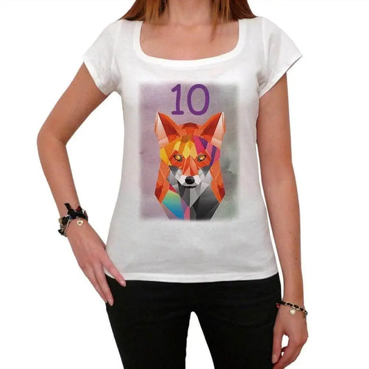 Women's Graphic T-Shirt Geometric Fox 10 10th Birthday Anniversary 10 Year Old Gift 2014 Vintage Eco-Friendly Ladies Short Sleeve Novelty Tee