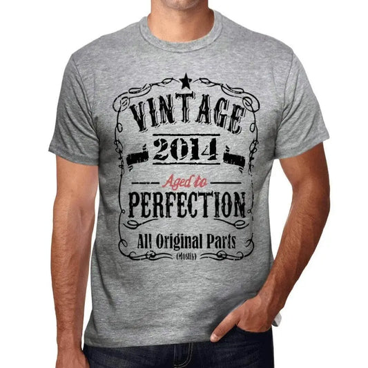 Men's Graphic T-Shirt All Original Parts Aged to Perfection 2014 10th Birthday Anniversary 10 Year Old Gift 2014 Vintage Eco-Friendly Short Sleeve Novelty Tee