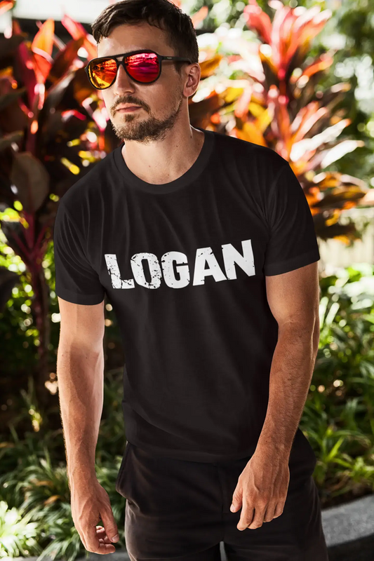 logan Men's Short Sleeve Round Neck T-shirt , 5 letters Black , word 00006
