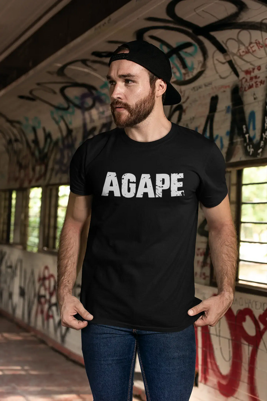 agape Men's Short Sleeve Round Neck T-shirt , 5 letters Black , word 00006
