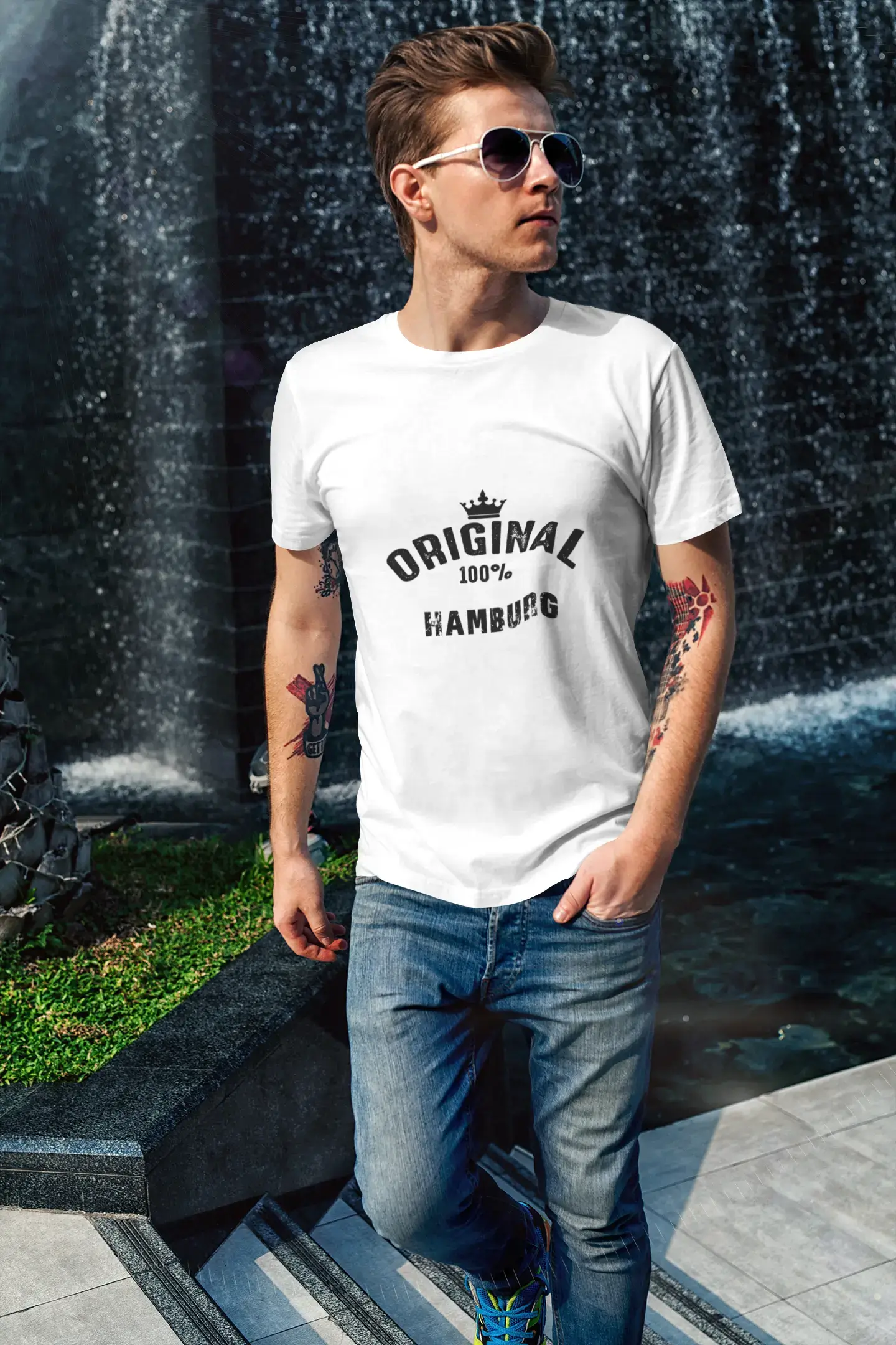 hamburg, 100% German city white, Men's Short Sleeve Round Neck T-shirt 00001