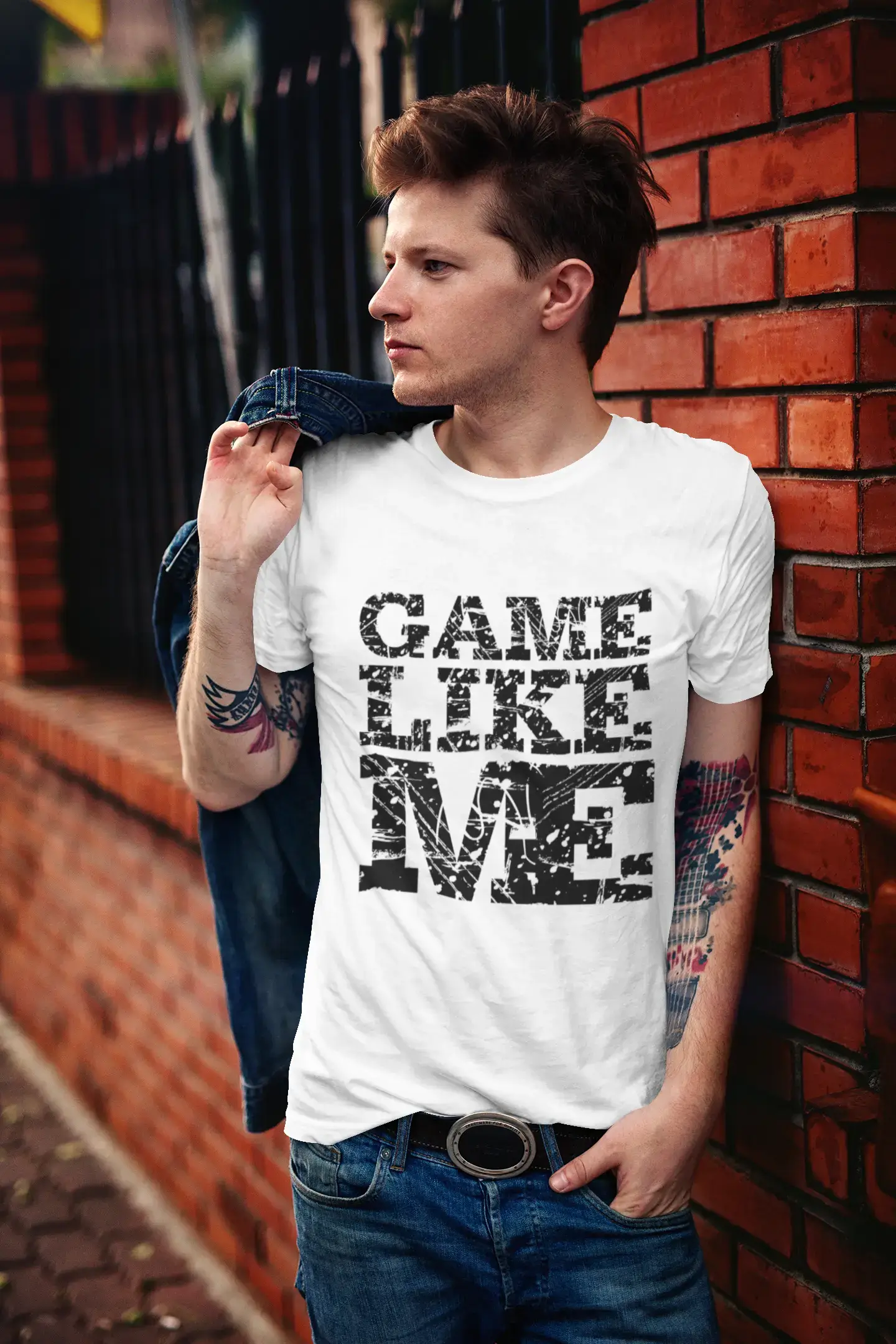 GAME, Like Me, White, Men's Short Sleeve Round Neck T-shirt 00051