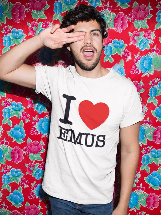 EMUS, I love animals, White, Men's Short Sleeve Round Neck T-shirt 00064