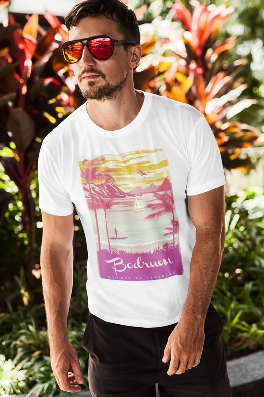 Bodrum, Escape to paradise, White, Men's Short Sleeve Round Neck T-shirt 00281