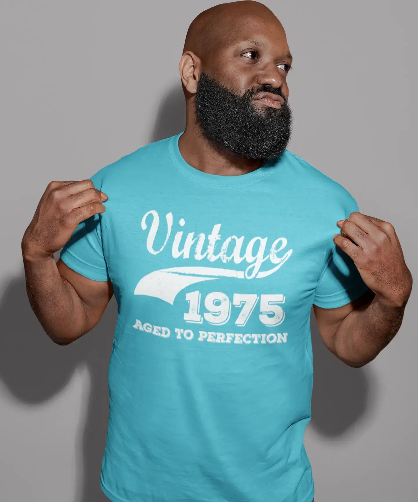 1975 Vintage Aged to Perfection, Blue, Men's Short Sleeve Round Neck T-shirt 00291