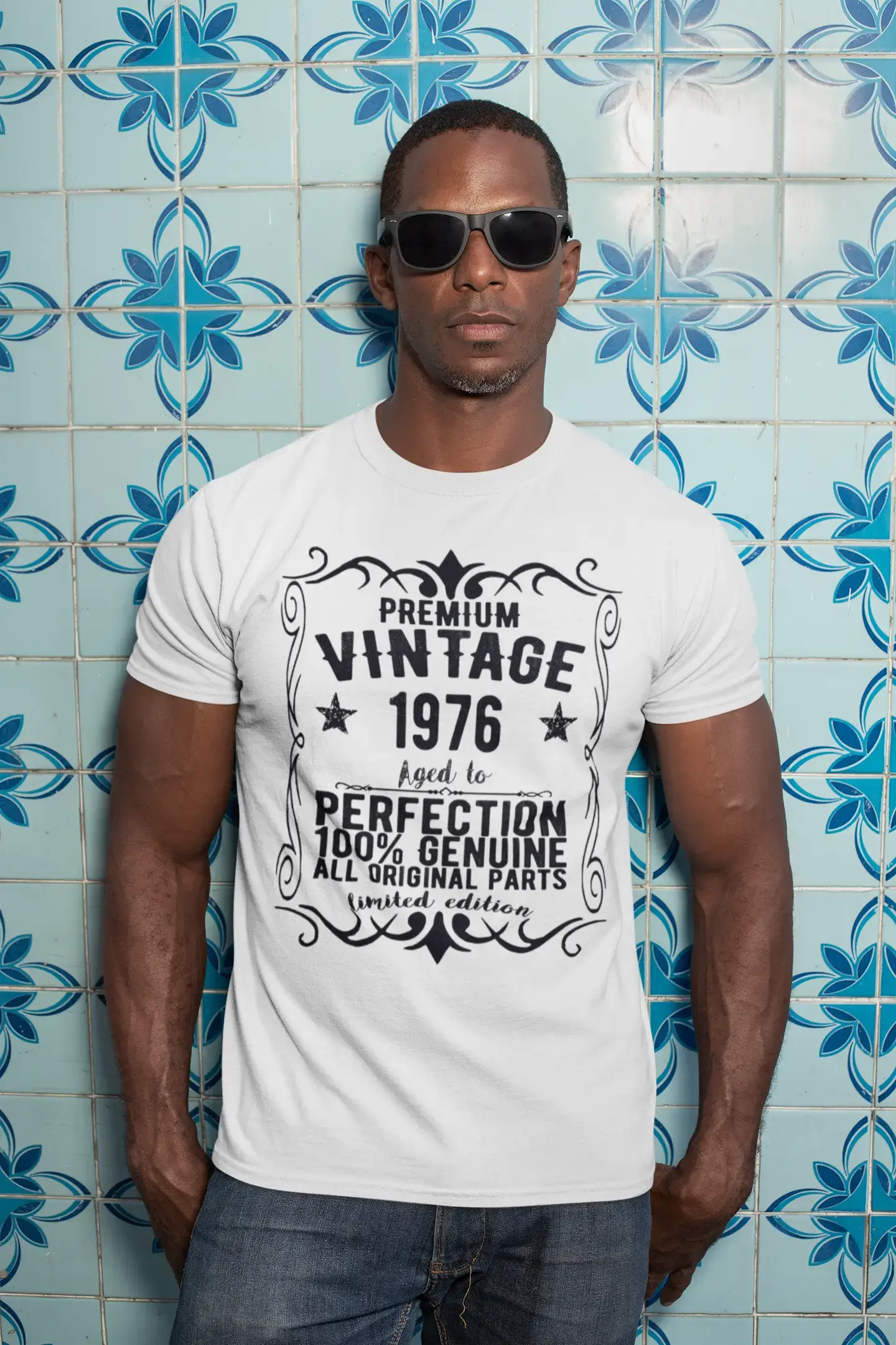Premium Vintage Year 1976, White, Men's Short Sleeve Round Neck T-shirt, gift t-shirt 00349