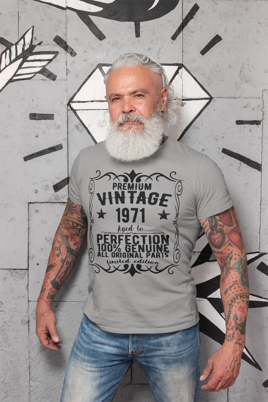 Premium Vintage Year 1971, Grey, Men's Short Sleeve Round Neck T-shirt, gift t-shirt 00366