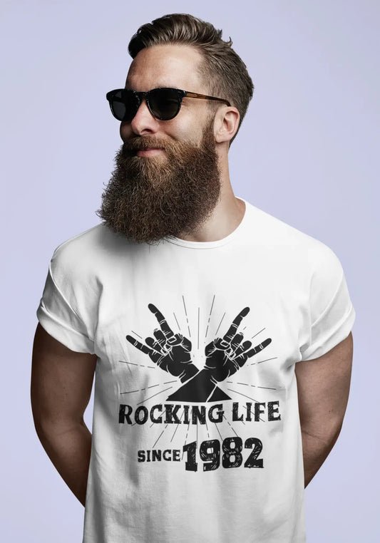 Rocking Life Since 1982 Men's T-shirt White Birthday Gift 00400