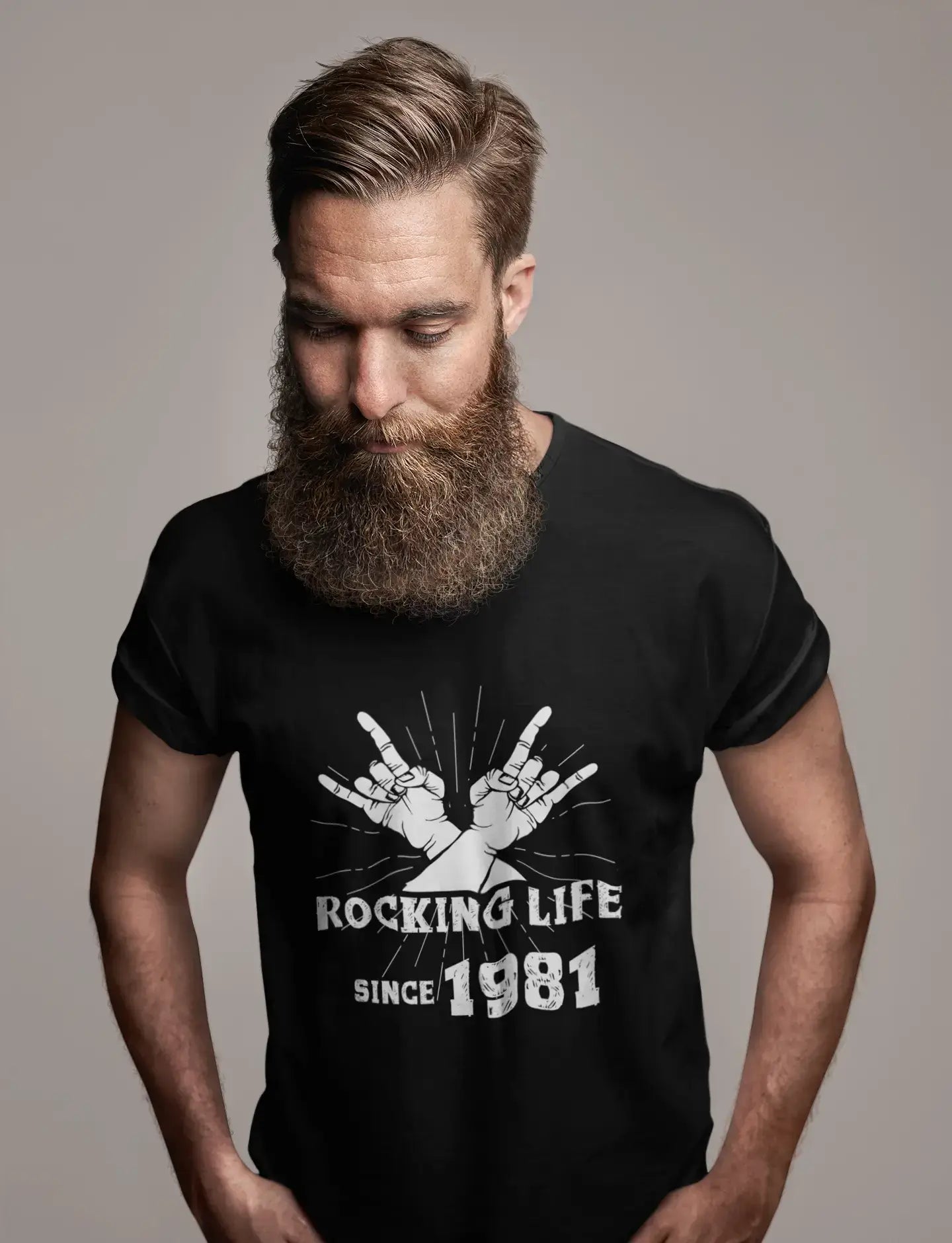 Rocking Life Since 1981 Men's T-shirt Black Birthday Gift 00419
