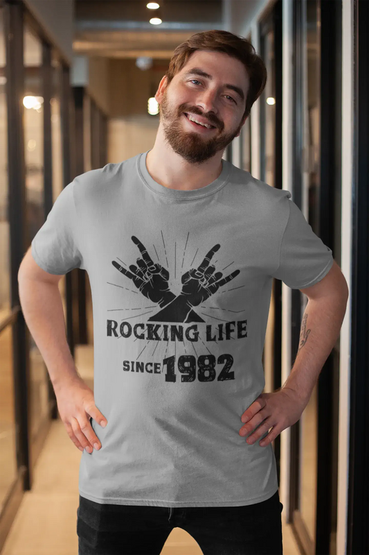 Rocking Life Since 1982 Men's T-shirt Grey Birthday Gift 00420