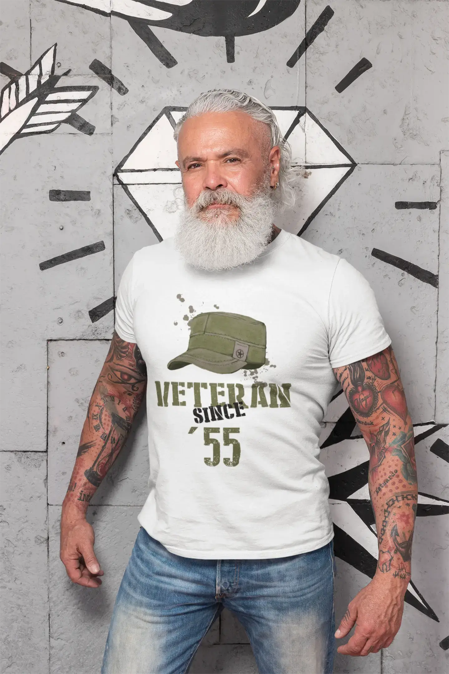 Veteran Since 55 Men's T-shirt White Birthday Gift Round Neck 00436