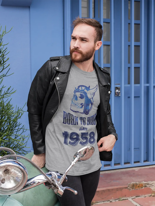 1958, Born to Ride Since 1958 Men's T-shirt Grey Birthday Gift 00495