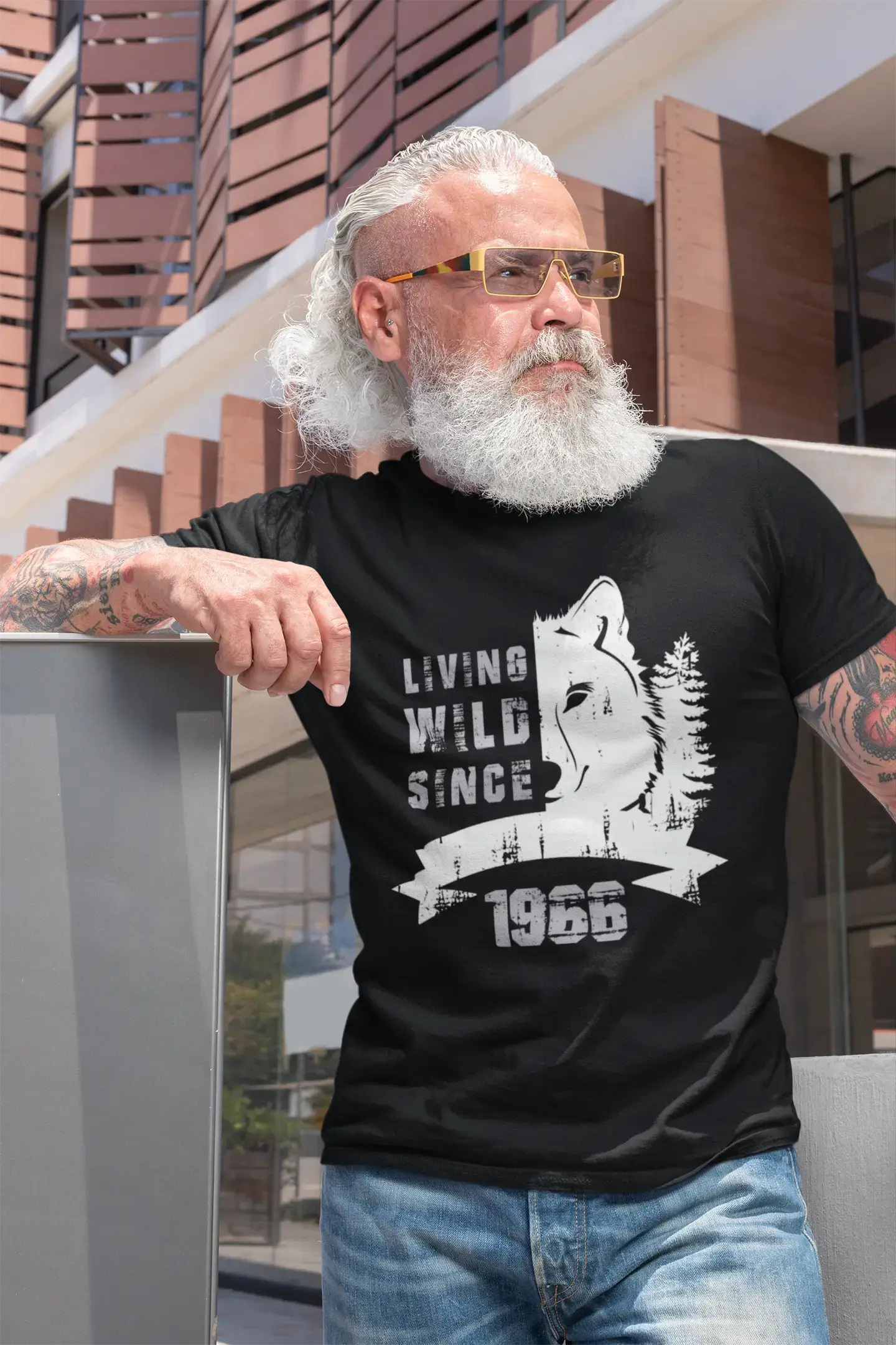 1966, Living Wild Since 1966 Men's T-shirt Black Birthday Gift 00498