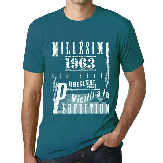 Men's Graphic T-Shirt Vintage Aged to Perfection 1963 – Millésime Vieilli à la Perfection 1963 – 61st Birthday Anniversary 61 Year Old Gift 1963 Vintage Eco-Friendly Short Sleeve Novelty Tee