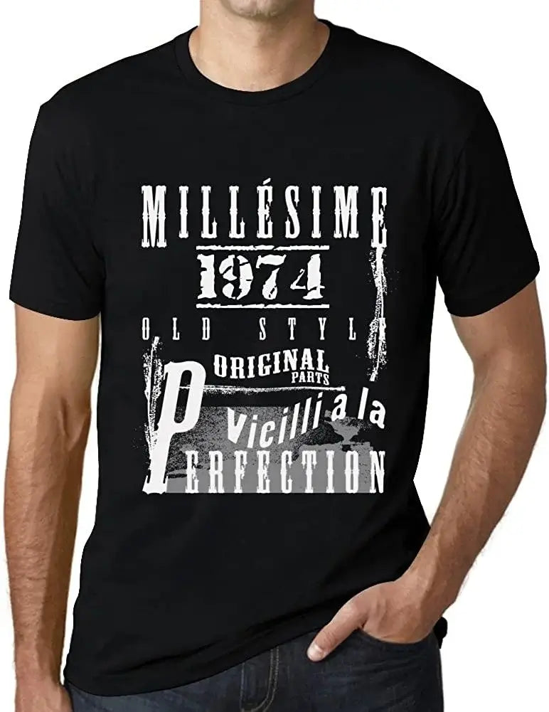 Men's Graphic T-Shirt Vintage Aged to Perfection 1974 – Millésime Vieilli à la Perfection 1974 – 50th Birthday Anniversary 50 Year Old Gift 1974 Vintage Eco-Friendly Short Sleeve Novelty Tee