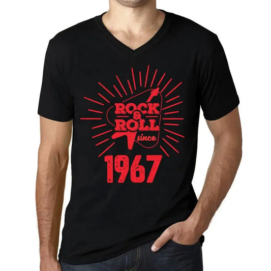 Men's Graphic T-Shirt V Neck Guitar and Rock & Roll Since 1967 57th Birthday Anniversary 57 Year Old Gift 1967 Vintage Eco-Friendly Short Sleeve Novelty Tee