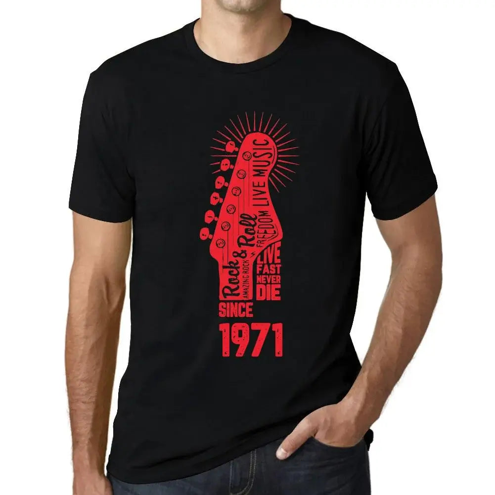 Men's Graphic T-Shirt Live Fast, Never Die Guitar and Rock & Roll Since 1971 53rd Birthday Anniversary 53 Year Old Gift 1971 Vintage Eco-Friendly Short Sleeve Novelty Tee