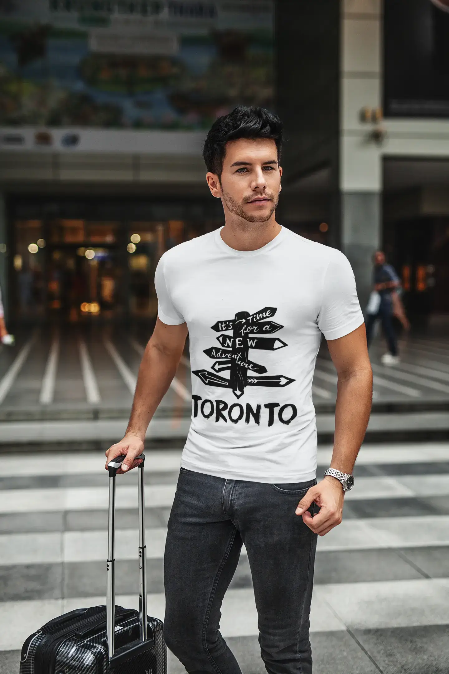 Men's Vintage Tee Shirt Graphic T shirt Time For New Advantures Toronto White Round Neck