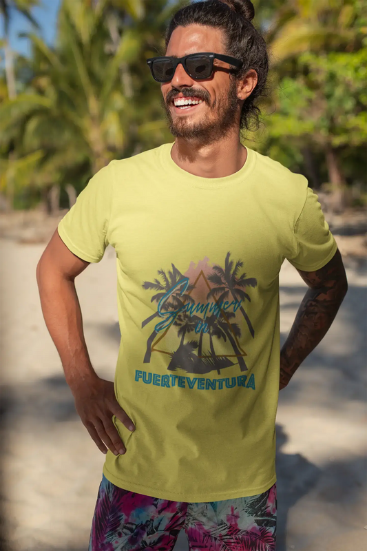 Men's Graphic T-Shirt Summer Triangle Fuerteventura Pale Lemon Round Neck
