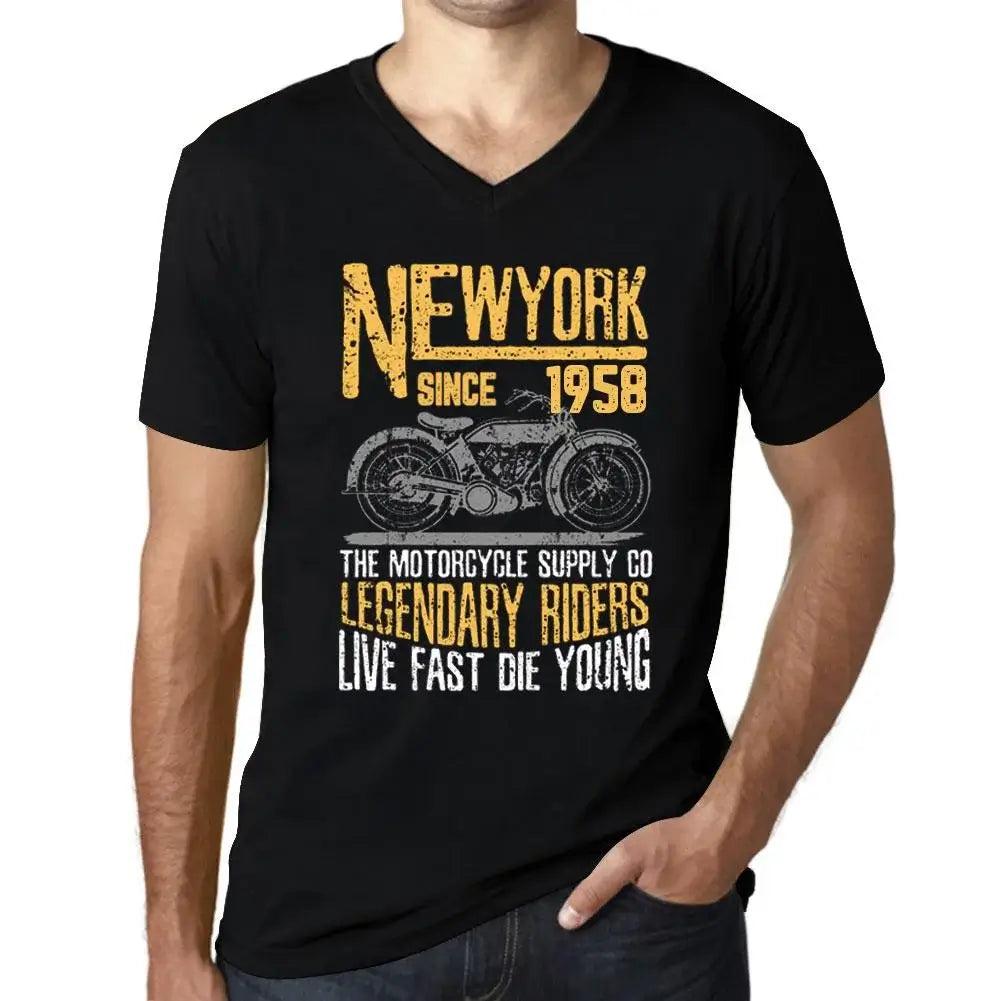 Men's Graphic T-Shirt V Neck Motorcycle Legendary Riders Since 1958 66th Birthday Anniversary 66 Year Old Gift 1958 Vintage Eco-Friendly Short Sleeve Novelty Tee