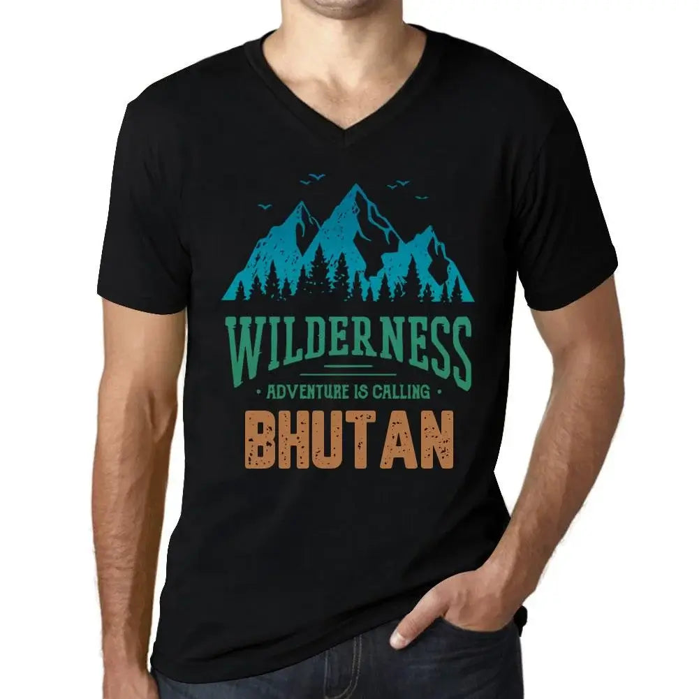 Men's Graphic T-Shirt V Neck Wilderness, Adventure Is Calling Bhutan Eco-Friendly Limited Edition Short Sleeve Tee-Shirt Vintage Birthday Gift Novelty
