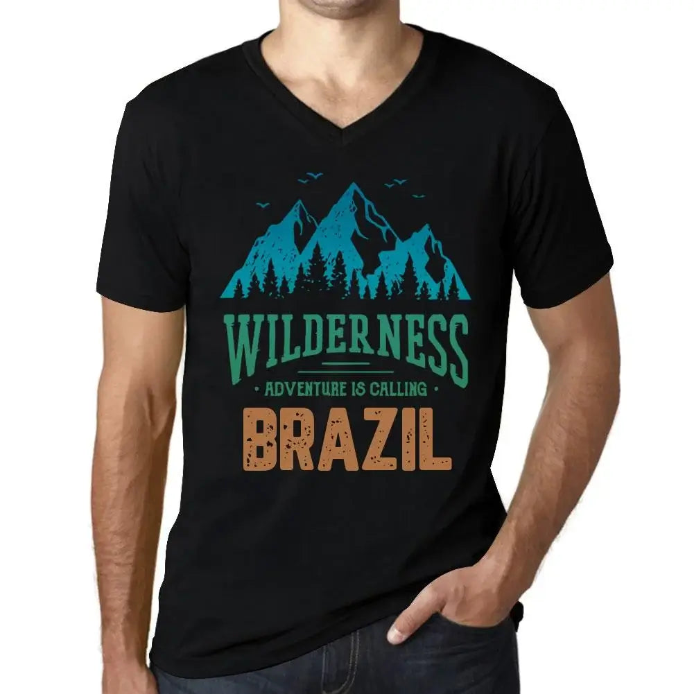 Men's Graphic T-Shirt V Neck Wilderness, Adventure Is Calling Brazil Eco-Friendly Limited Edition Short Sleeve Tee-Shirt Vintage Birthday Gift Novelty