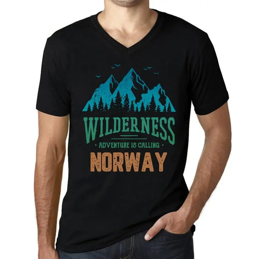 Men's Graphic T-Shirt V Neck Wilderness, Adventure Is Calling Norway Eco-Friendly Limited Edition Short Sleeve Tee-Shirt Vintage Birthday Gift Novelty