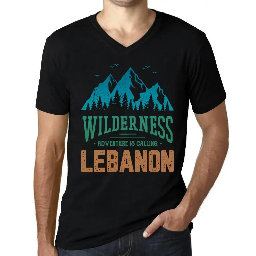 Men's Graphic T-Shirt V Neck Wilderness, Adventure Is Calling Lebanon Eco-Friendly Limited Edition Short Sleeve Tee-Shirt Vintage Birthday Gift Novelty
