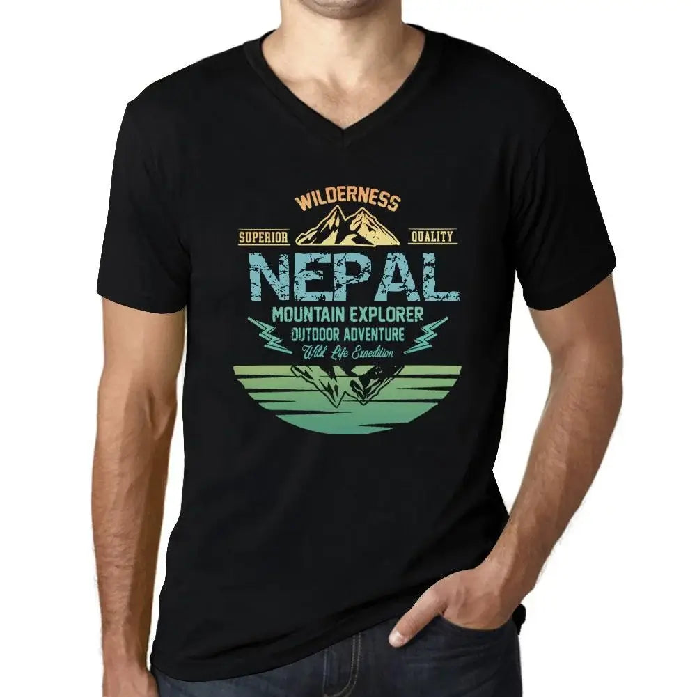 Men's Graphic T-Shirt V Neck Outdoor Adventure, Wilderness, Mountain Explorer Nepal Eco-Friendly Limited Edition Short Sleeve Tee-Shirt Vintage Birthday Gift Novelty