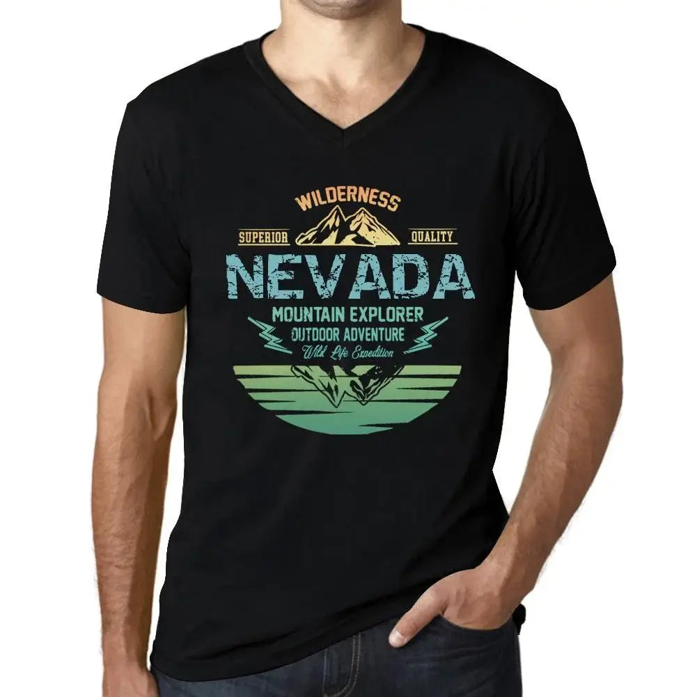 Men's Graphic T-Shirt V Neck Outdoor Adventure, Wilderness, Mountain Explorer Nevada Eco-Friendly Limited Edition Short Sleeve Tee-Shirt Vintage Birthday Gift Novelty