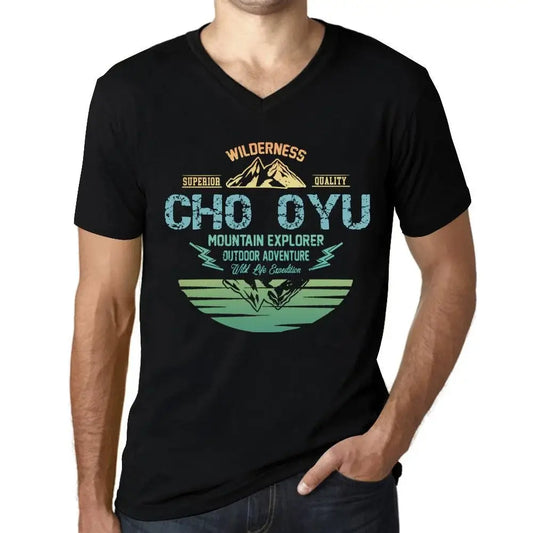 Men's Graphic T-Shirt V Neck Outdoor Adventure, Wilderness, Mountain Explorer Cho Oyu Eco-Friendly Limited Edition Short Sleeve Tee-Shirt Vintage Birthday Gift Novelty