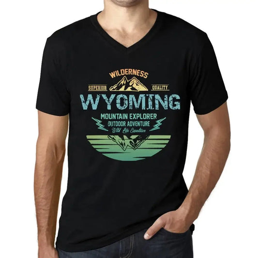 Men's Graphic T-Shirt V Neck Outdoor Adventure, Wilderness, Mountain Explorer Wyoming Eco-Friendly Limited Edition Short Sleeve Tee-Shirt Vintage Birthday Gift Novelty