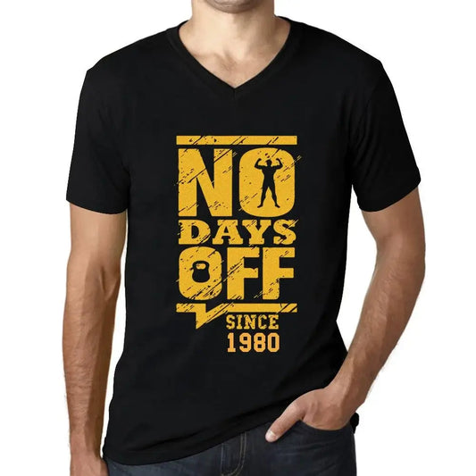 Men's Graphic T-Shirt V Neck No Days Off Since 1980 44th Birthday Anniversary 44 Year Old Gift 1980 Vintage Eco-Friendly Short Sleeve Novelty Tee
