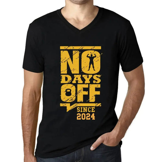 Men's Graphic T-Shirt V Neck No Days Off Since 2024 Vintage Eco-Friendly Short Sleeve Novelty Tee