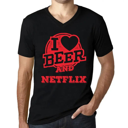 Men's Graphic T-Shirt V Neck I Love Beer And Netflix Eco-Friendly Limited Edition Short Sleeve Tee-Shirt Vintage Birthday Gift Novelty