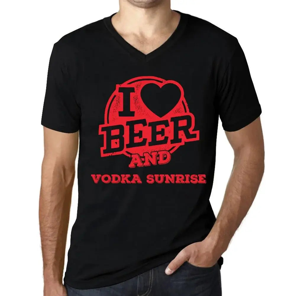 Men's Graphic T-Shirt V Neck I Love Beer And Vodka Sunrise Eco-Friendly Limited Edition Short Sleeve Tee-Shirt Vintage Birthday Gift Novelty