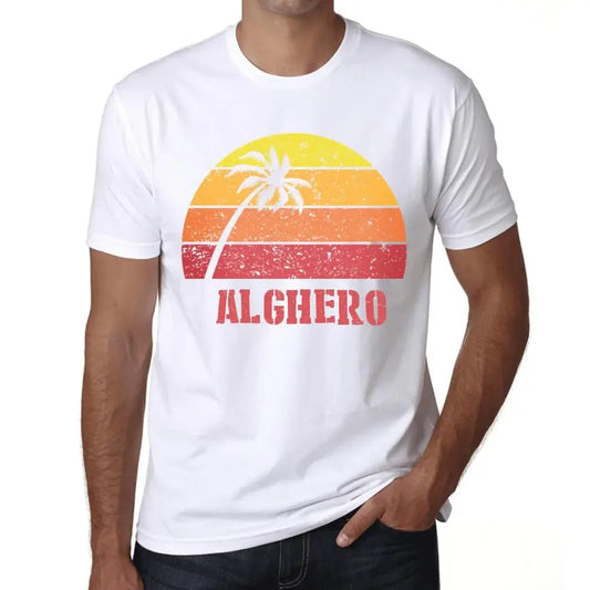 Men's Graphic T-Shirt Palm, Beach, Sunset In Alghero Eco-Friendly Limited Edition Short Sleeve Tee-Shirt Vintage Birthday Gift Novelty