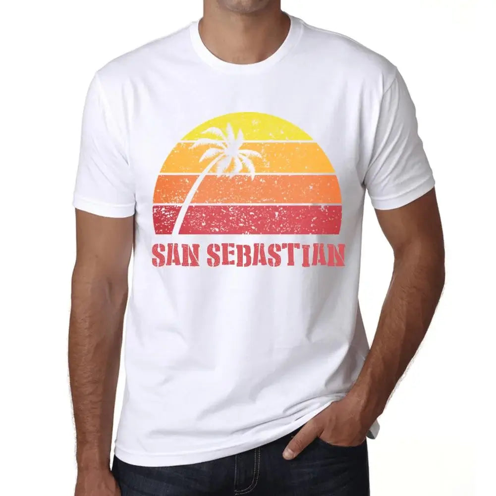 Men's Graphic T-Shirt Palm, Beach, Sunset In San Sebastian Eco-Friendly Limited Edition Short Sleeve Tee-Shirt Vintage Birthday Gift Novelty