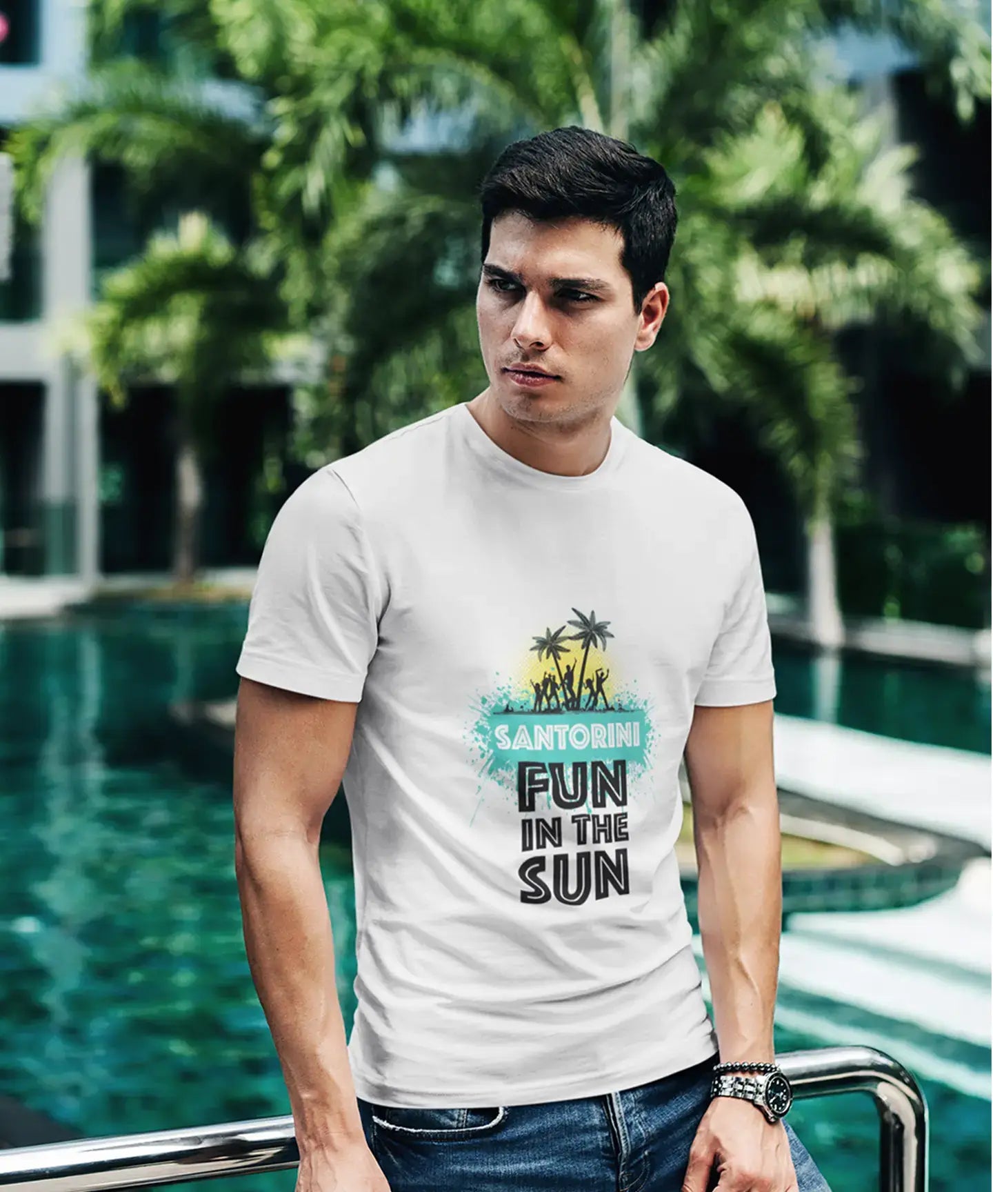 Homme T Shirt Graphique Imprimé Vintage Tee Summer Dance Santorini Blanc