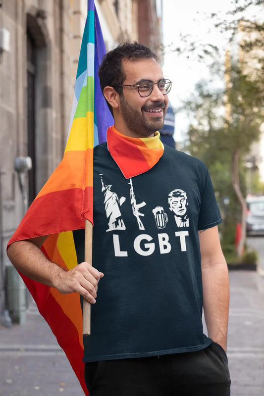 Men's Graphic T-Shirt LGBT Liberty Guns Beer Navy