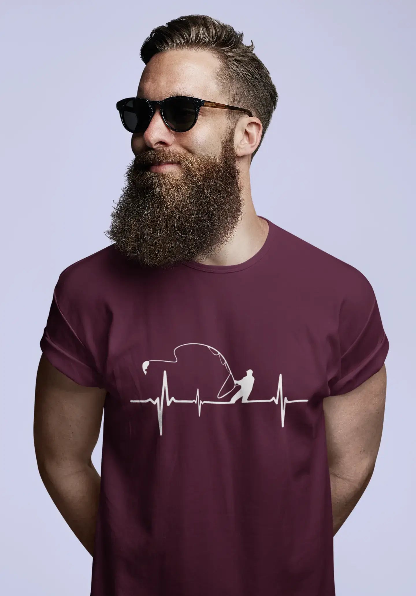 ULTRABASIC - White Graphic Printed Men's Fisherman
 Heartbeat T-Shirt Military Green