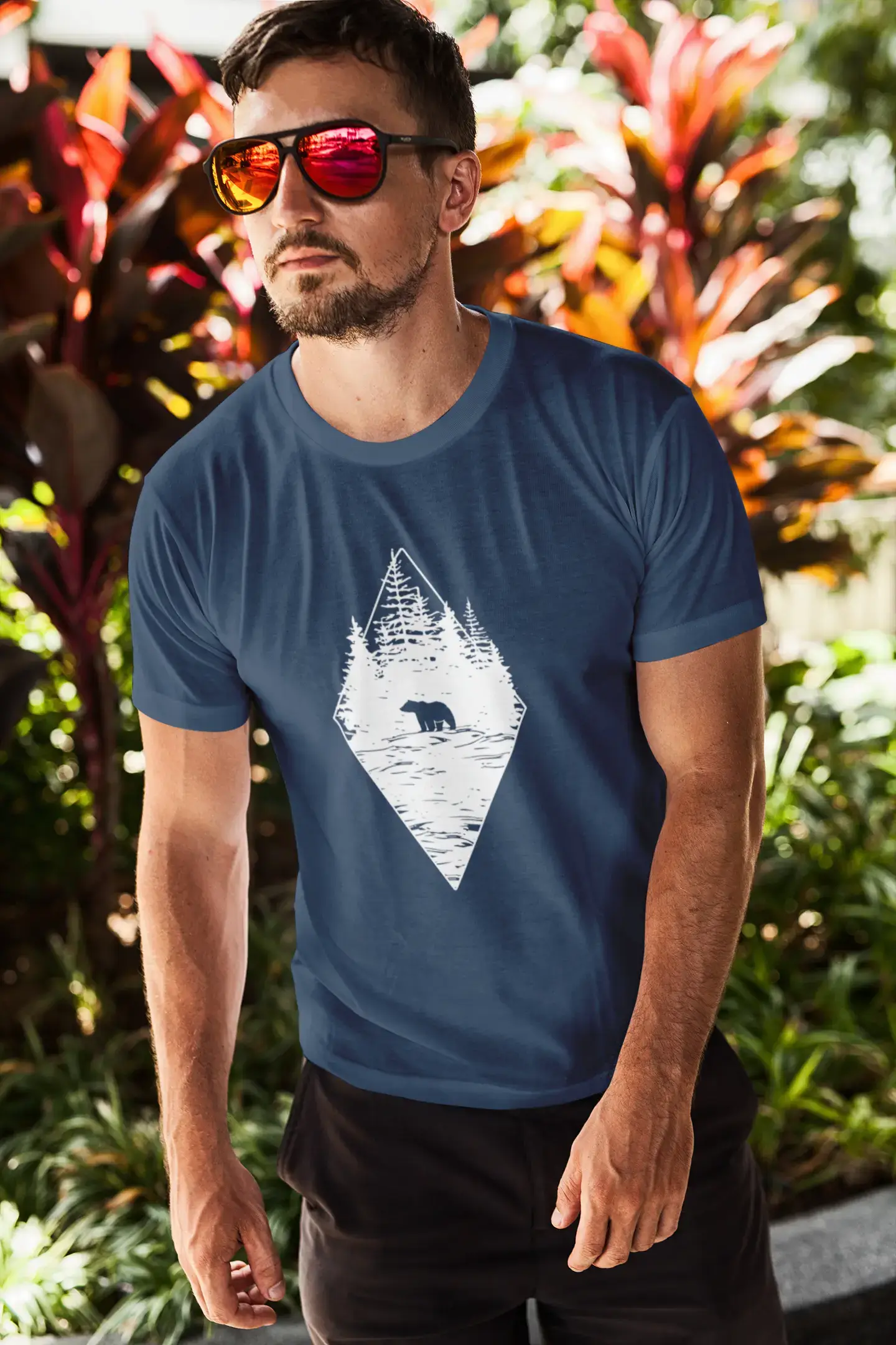 ULTRABASIC - Graphic Printed Men's Forest Bear T-Shirt White Round Neck