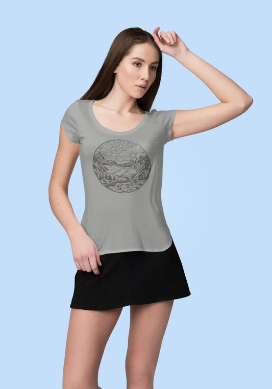 ULTRABASIC - Graphic Printed Women's River Mountain and Forest T-Shirt French Navy