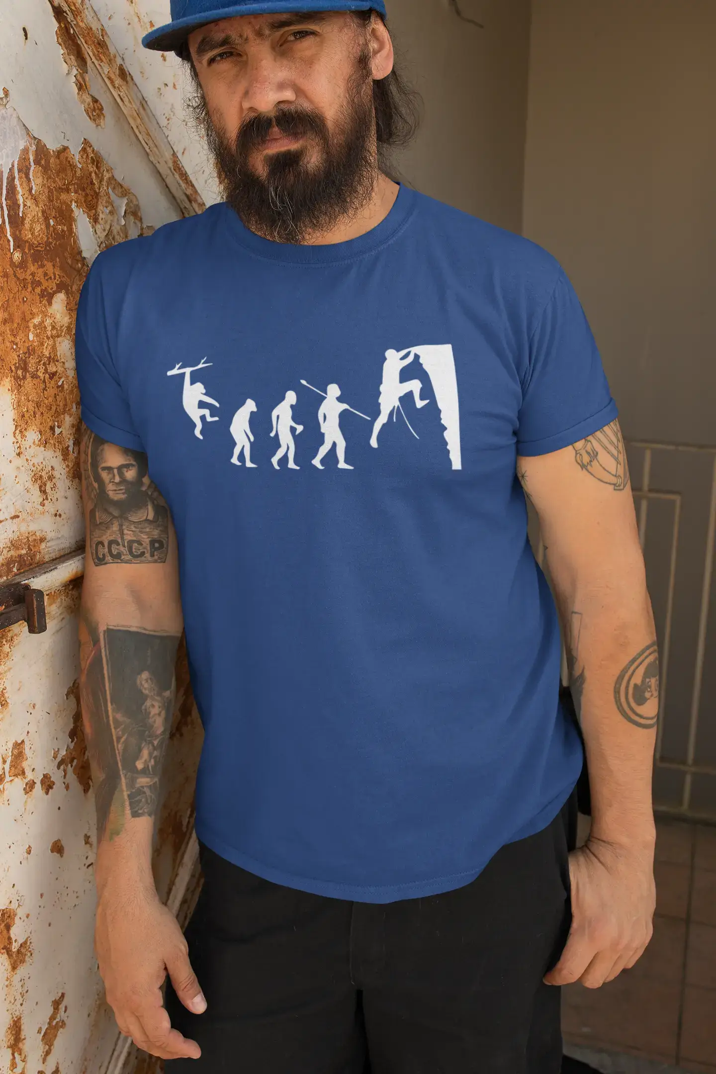 ULTRABASIC - Graphic Printed Men's Climbing Evolution T-Shirt French Navy