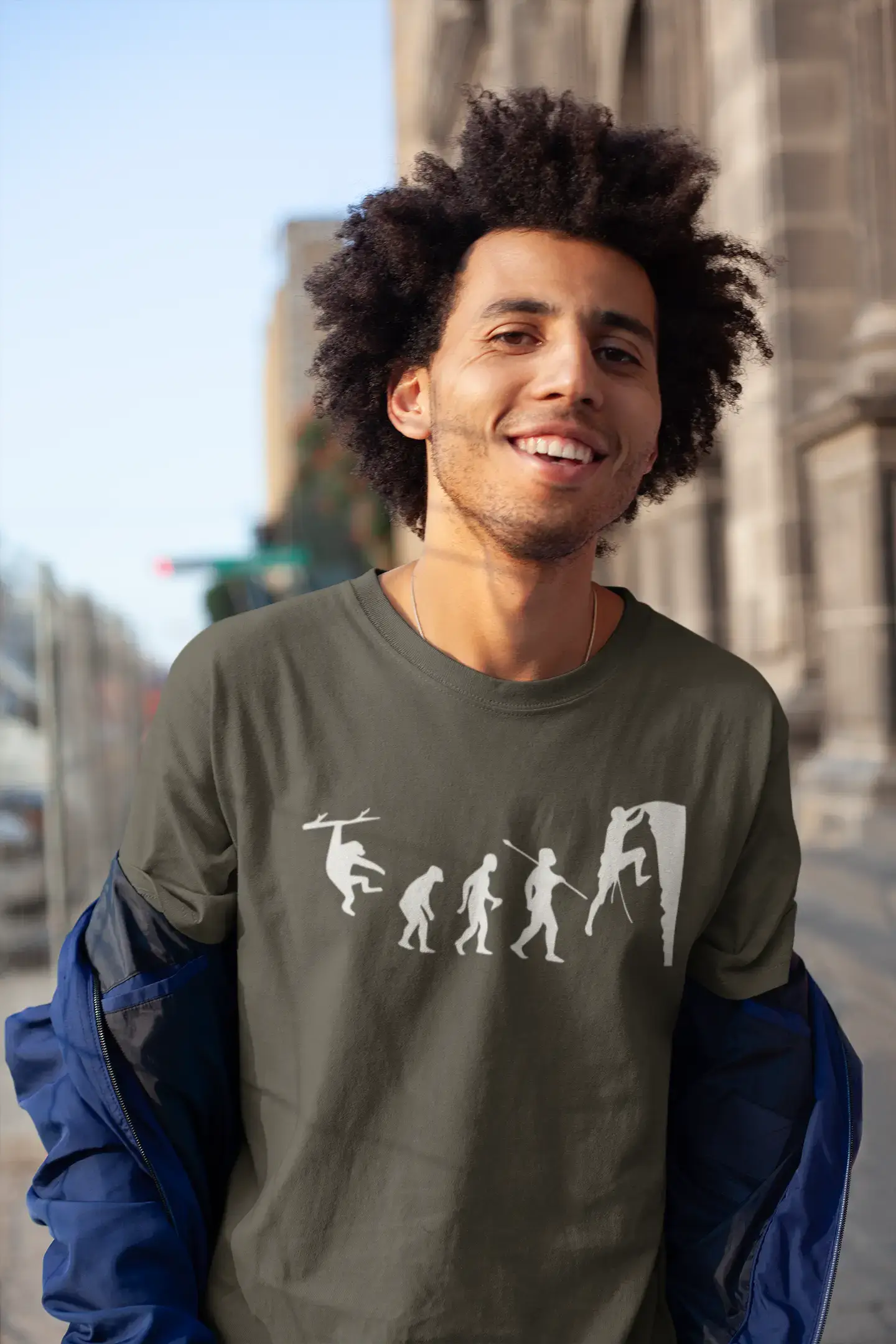 ULTRABASIC - Graphic Printed Men's Climbing Evolution T-Shirt Royal Blue