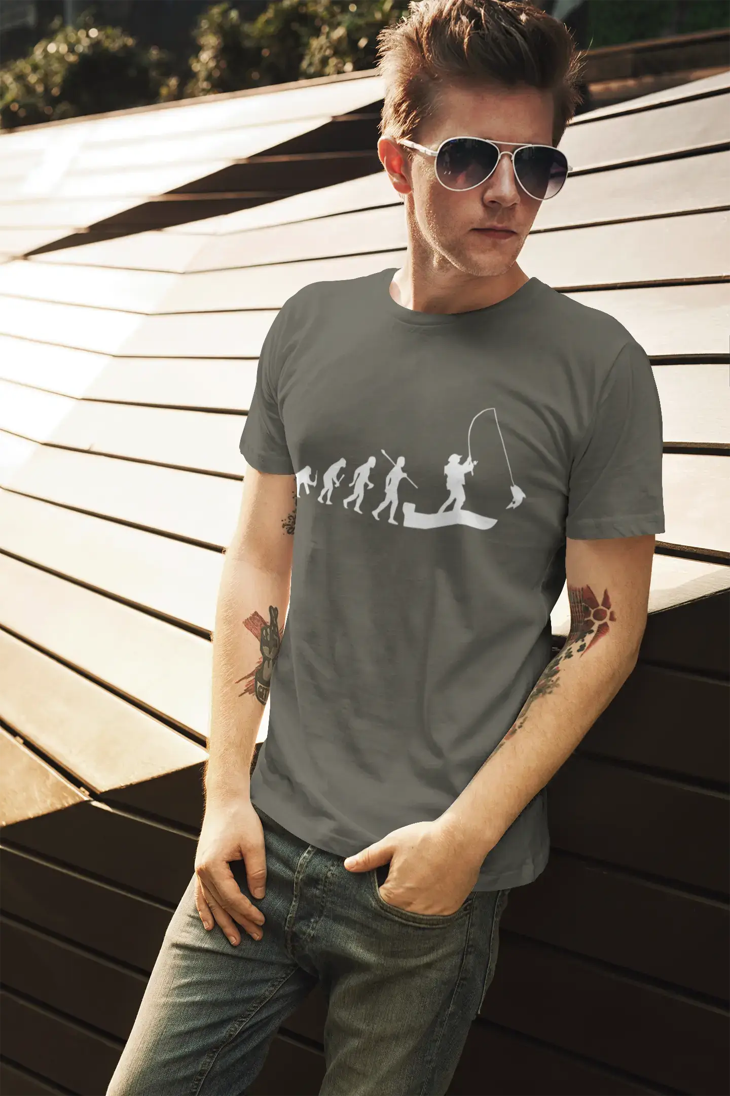 ULTRABASIC - Graphic Printed Men's Evolution of the Fishing Boat T-Shirt Deep Black