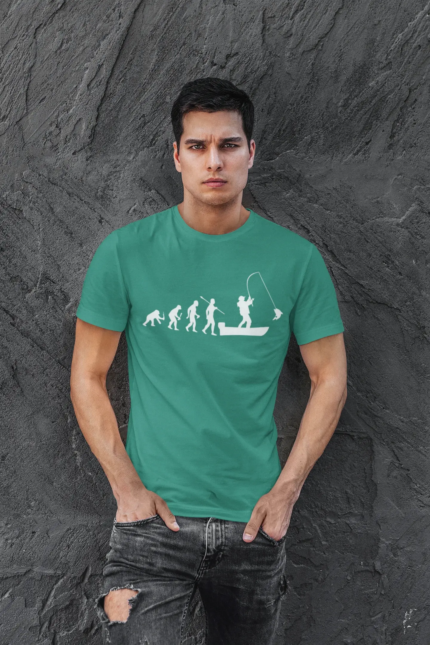 ULTRABASIC - Graphic Printed Men's Evolution of the Fishing Boat T-Shirt Military Green