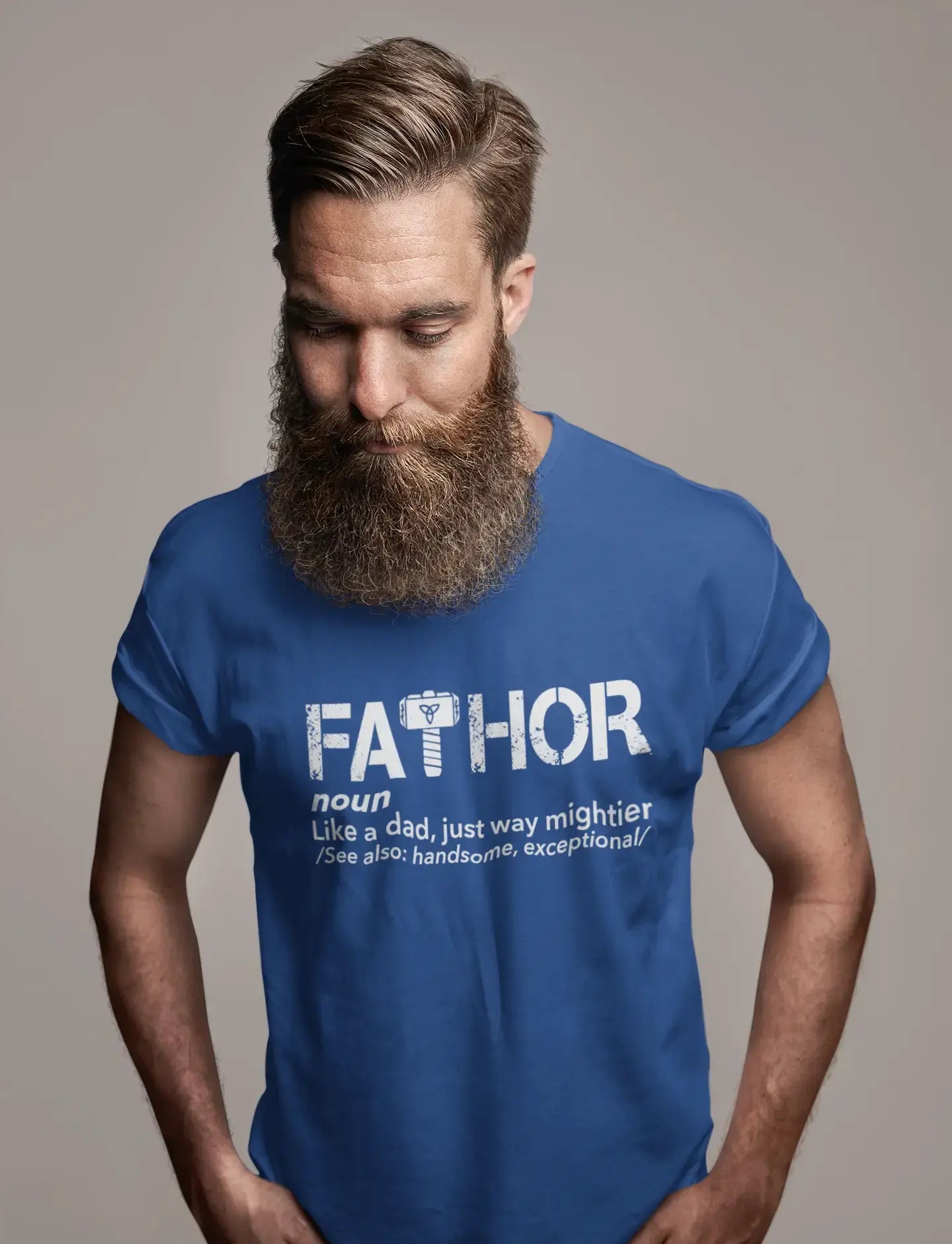 ULTRABASIC - Graphic Men's Fa-Thor Like Dad Just Way Mightier Shirt Printed Letters Mouse Grey
