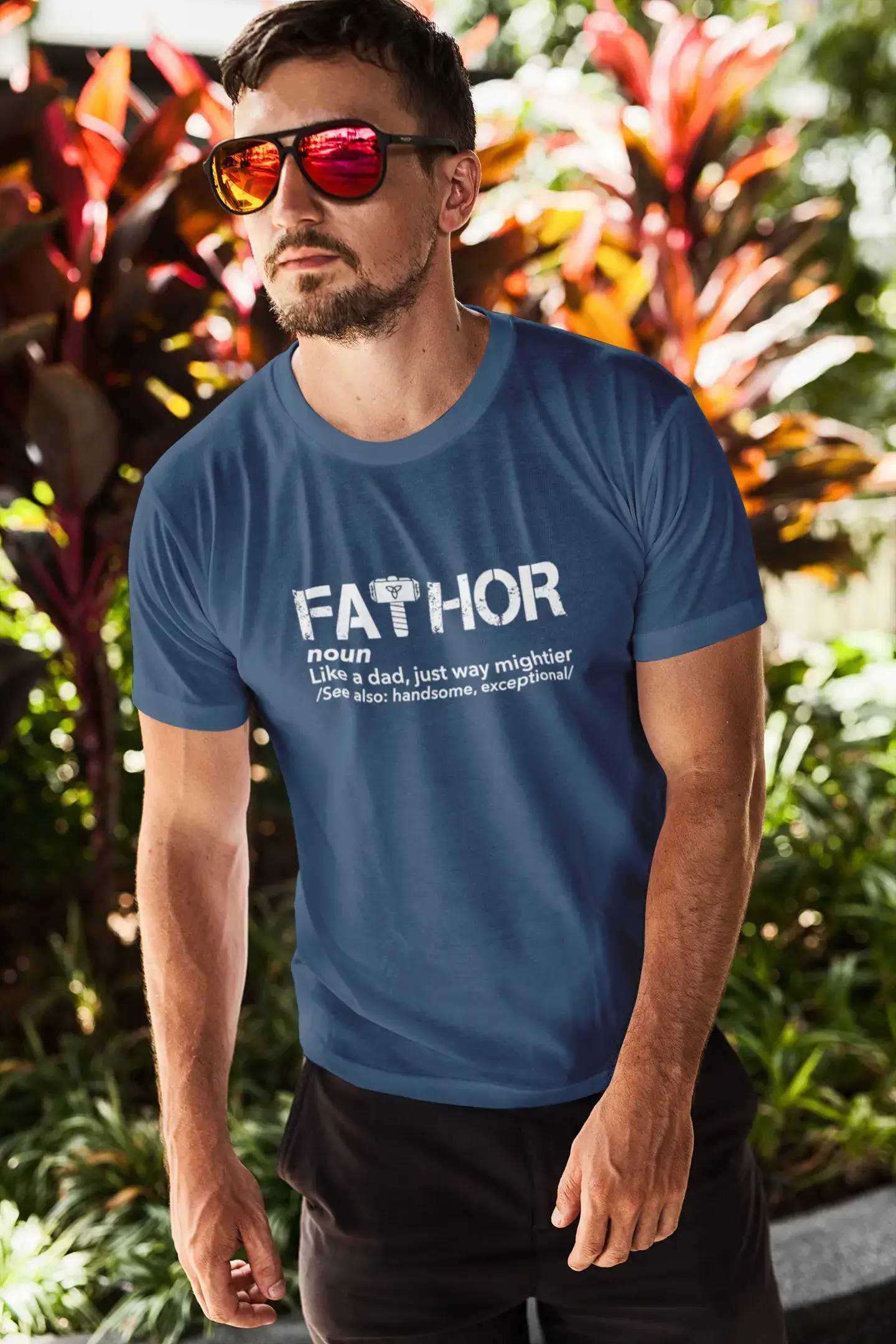 ULTRABASIC - Graphic Men's Fa-Thor Like Dad Just Way Mightier Shirt Printed Letters Deep Black