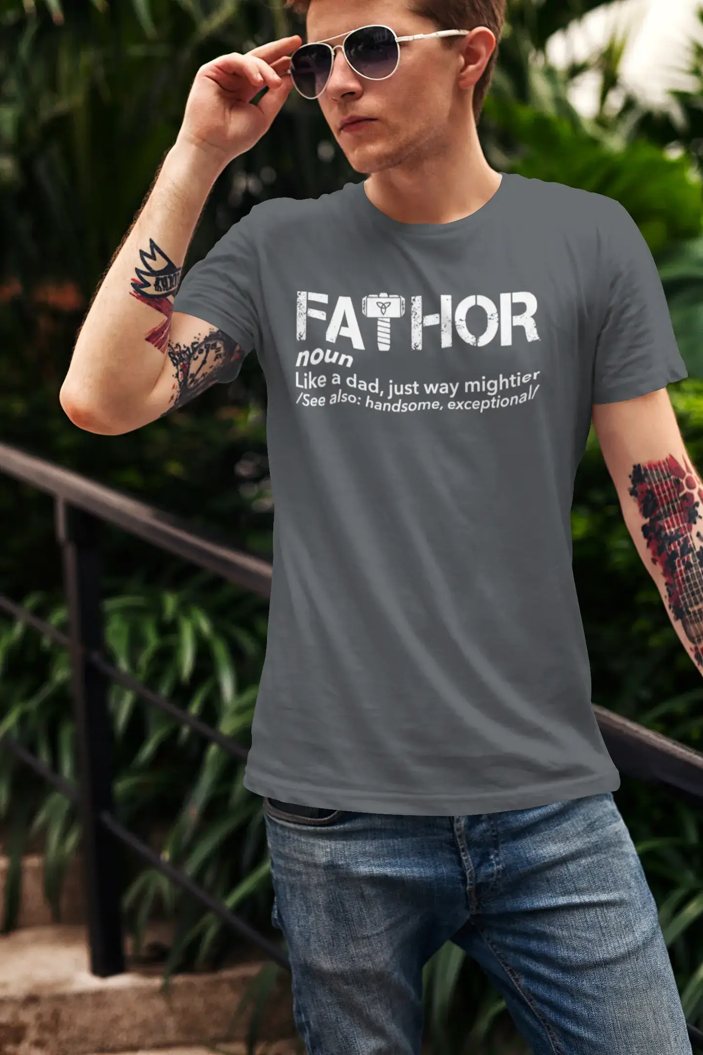 ULTRABASIC - Graphic Men's Fa-Thor Like Dad Just Way Mightier Shirt Printed Letters Military Green